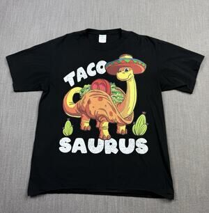 Taco Saurus Dinosaur Taco Funny Graphic T Shirt Mens Large Black Cinco Fiesta